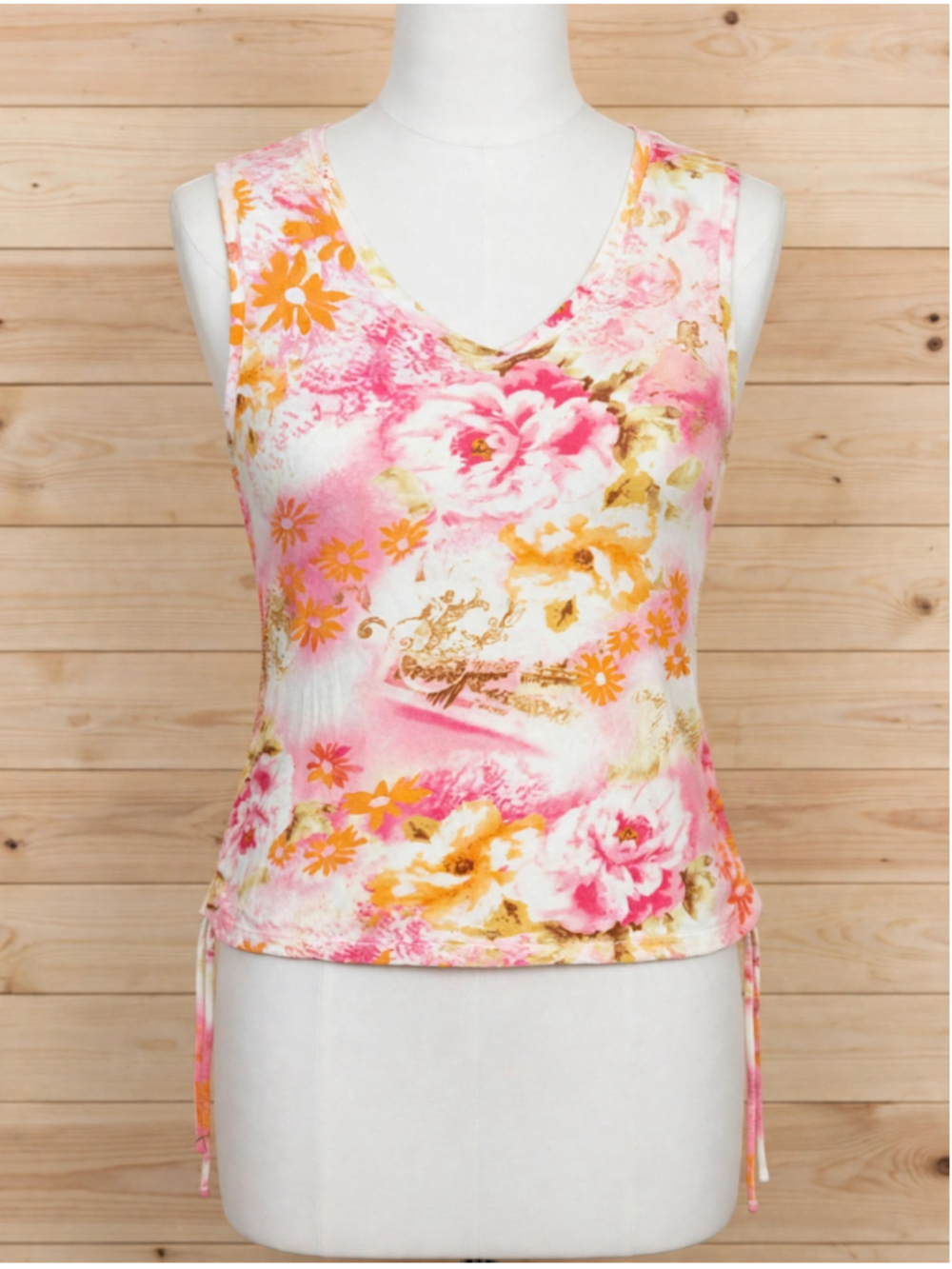 Women's Jamaica Bay Floral Tank Top Size XL Pink Orange